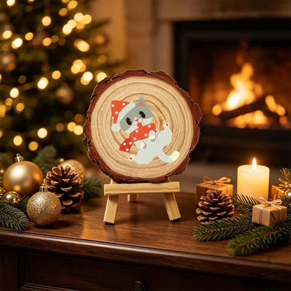Polka-Dot Santa Hat Cat paint by numbers wood slice – image 20