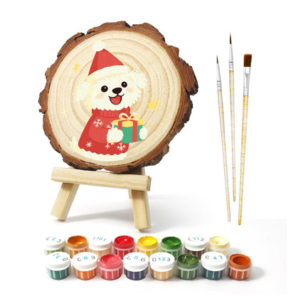 Puppy in a Snowflake Sweater paint by numbers wood slice – image 2