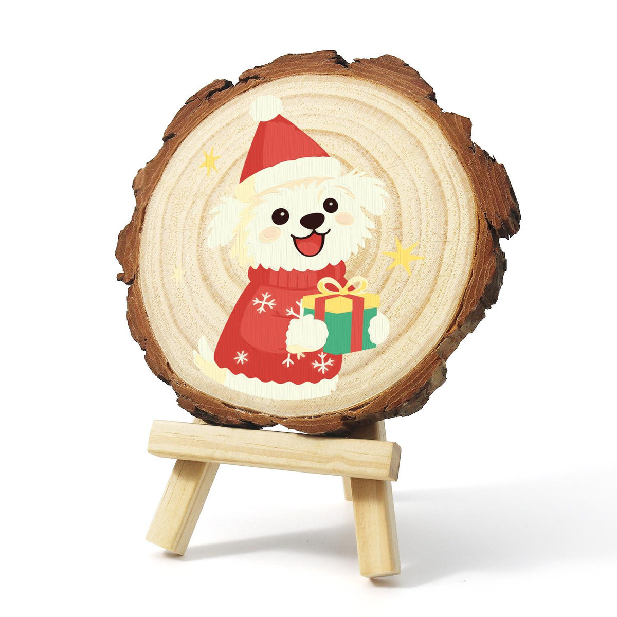 Puppy in a Snowflake Sweater paint by numbers wood slice – image 3