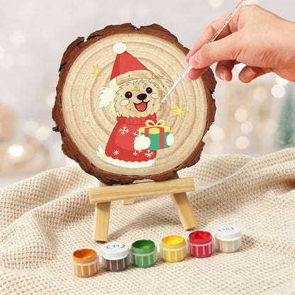Puppy in a Snowflake Sweater paint by numbers wood slice – image 5