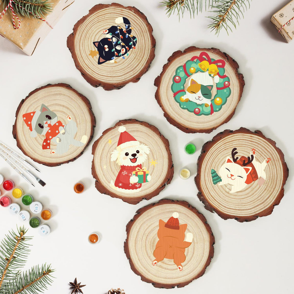 Puppy in a Snowflake Sweater paint by numbers wood slice – image 10