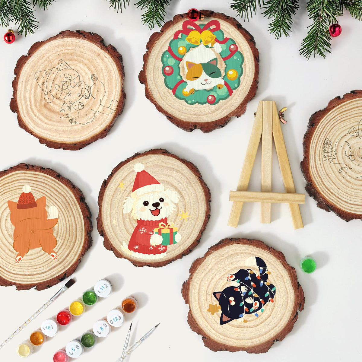 Puppy in a Snowflake Sweater paint by numbers wood slice – image 11