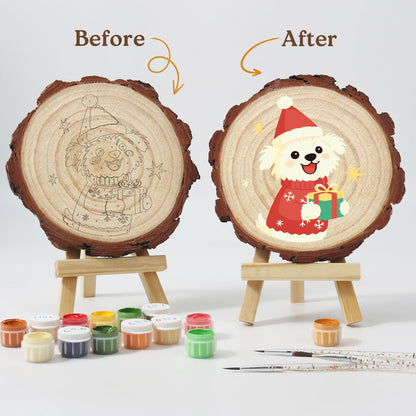 Puppy in a Snowflake Sweater paint by numbers wood slice – image 12