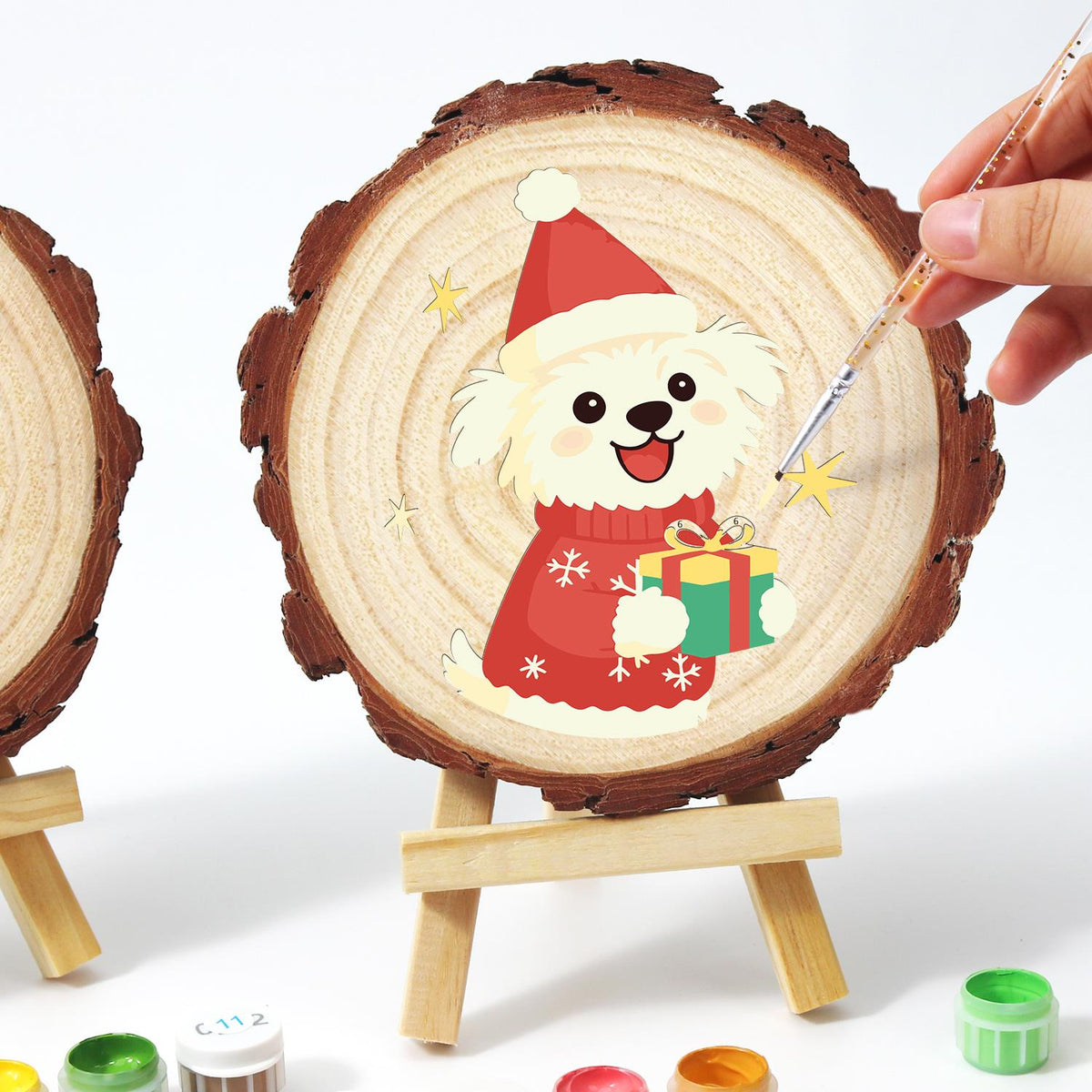 Puppy in a Snowflake Sweater paint by numbers wood slice – image 13