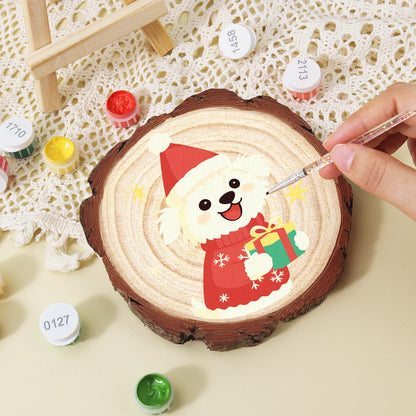 Puppy in a Snowflake Sweater paint by numbers wood slice – image 15