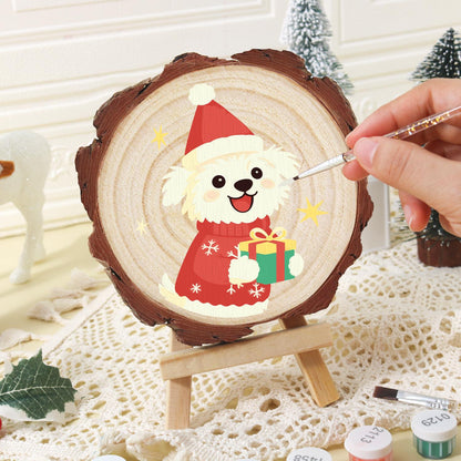 Puppy in a Snowflake Sweater paint by numbers wood slice – image 16