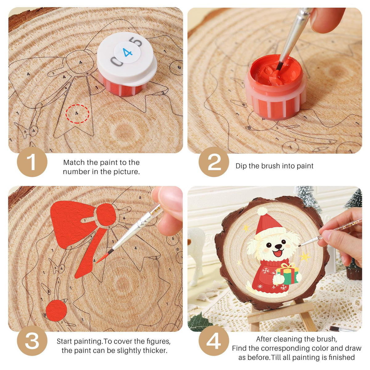 Puppy in a Snowflake Sweater paint by numbers wood slice – image 17
