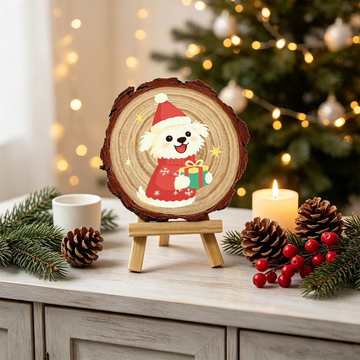Puppy in a Snowflake Sweater paint by numbers wood slice – image 19