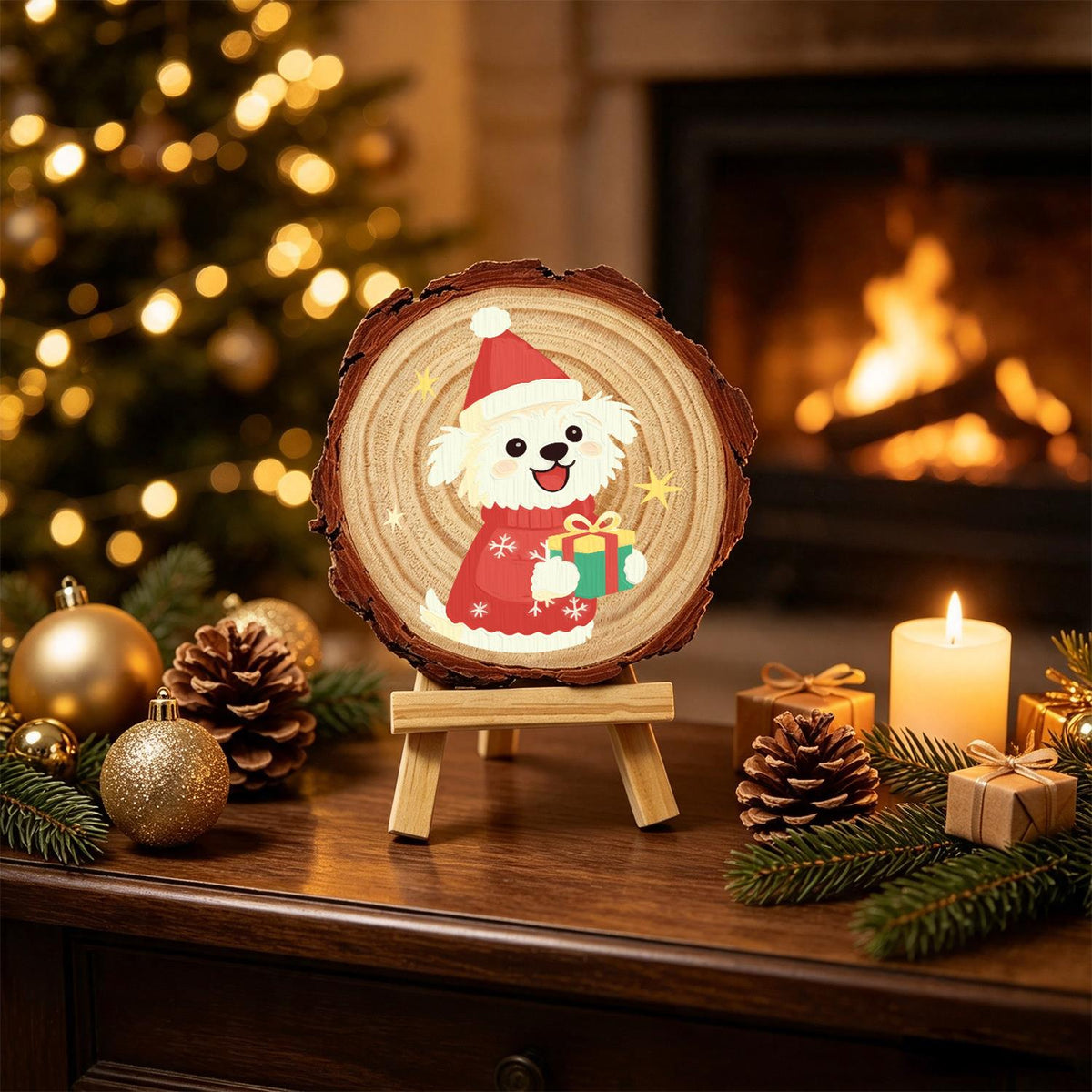 Puppy in a Snowflake Sweater paint by numbers wood slice – image 20