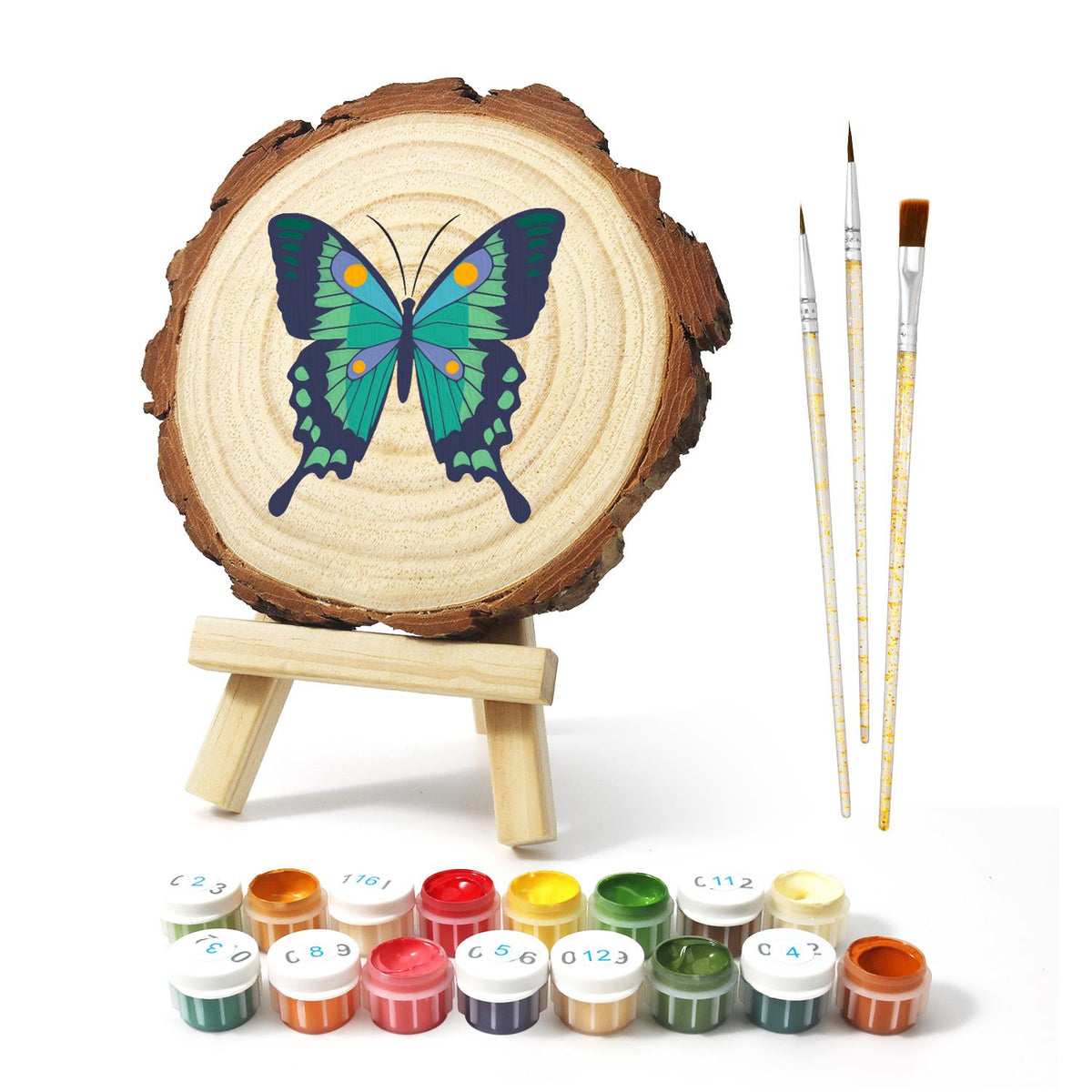 Emerald Swallowtail Butterfly paint by numbers wood slice – image 2