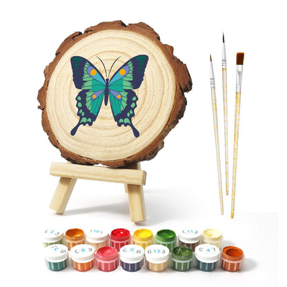 Emerald Swallowtail Butterfly paint by numbers wood slice – image 2