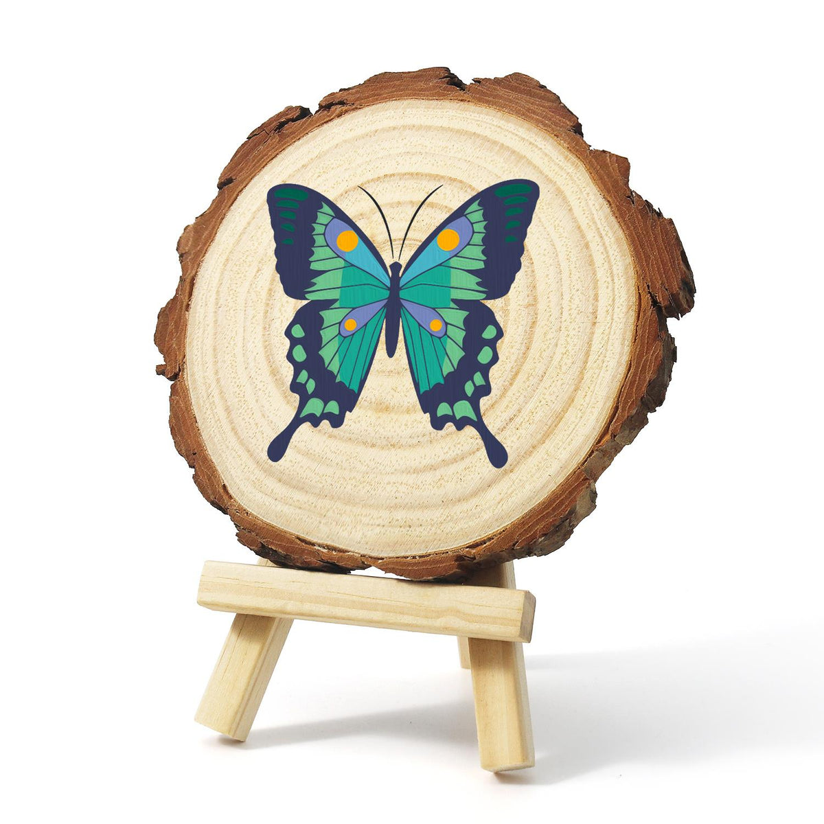 Emerald Swallowtail Butterfly paint by numbers wood slice – image 3