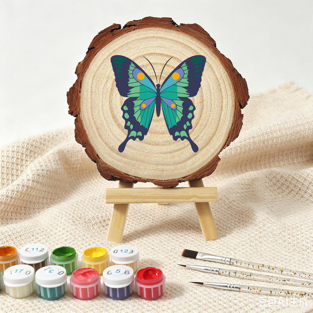 Emerald Swallowtail Butterfly paint by numbers wood slice – image 4
