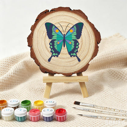 Emerald Swallowtail Butterfly paint by numbers wood slice – image 4