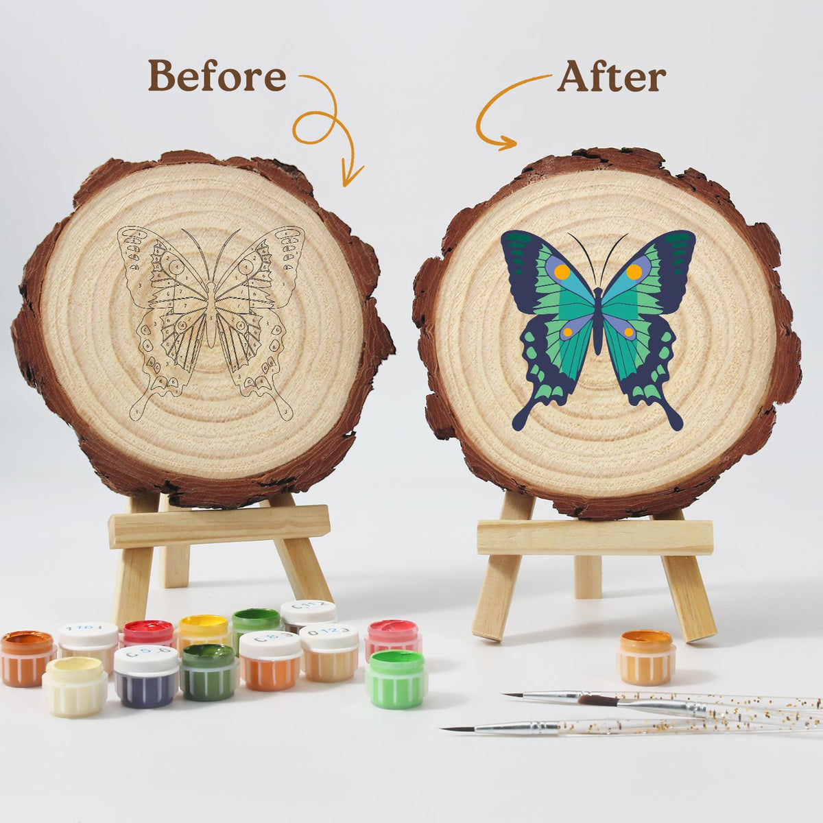 Emerald Swallowtail Butterfly paint by numbers wood slice – image 12