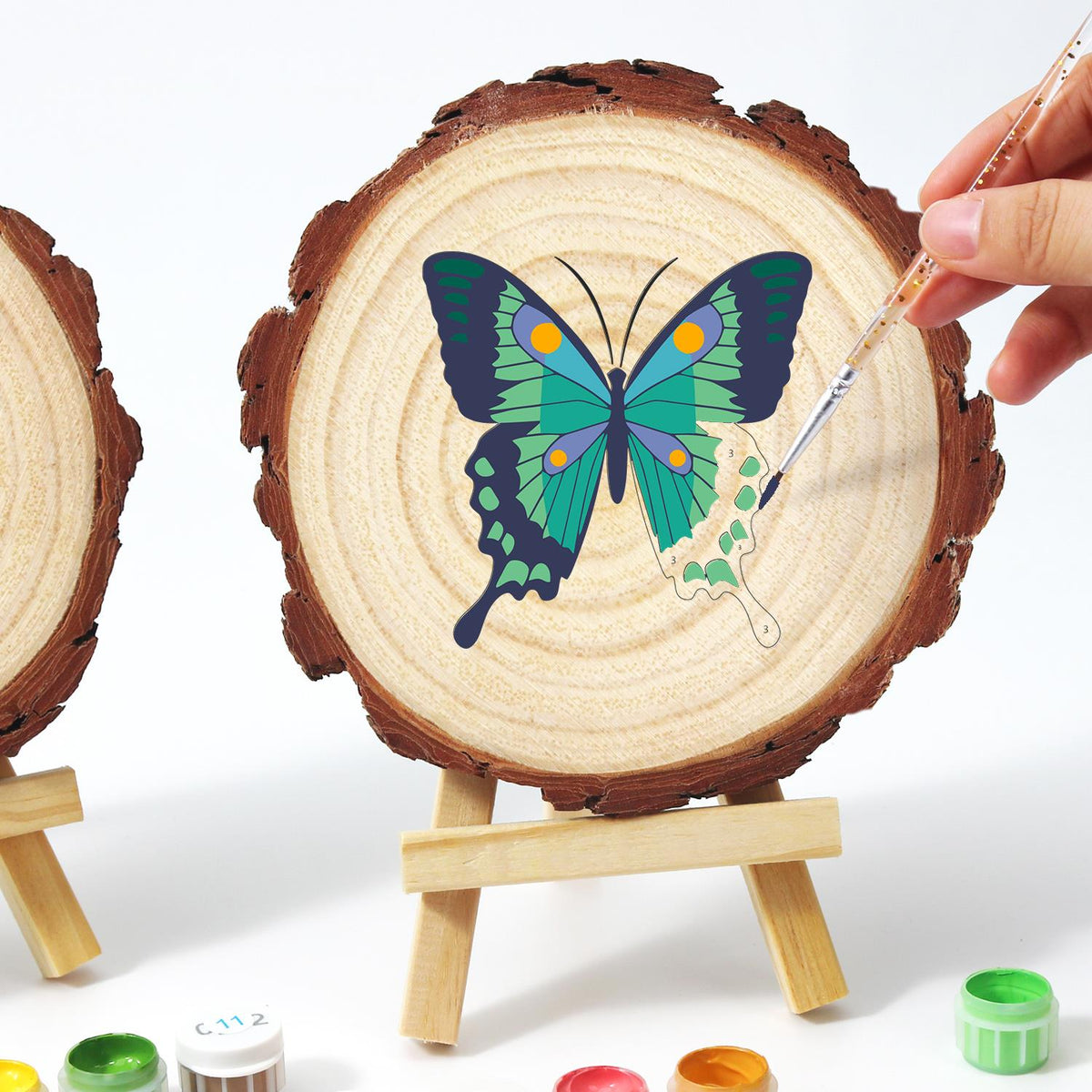 Emerald Swallowtail Butterfly paint by numbers wood slice – image 13