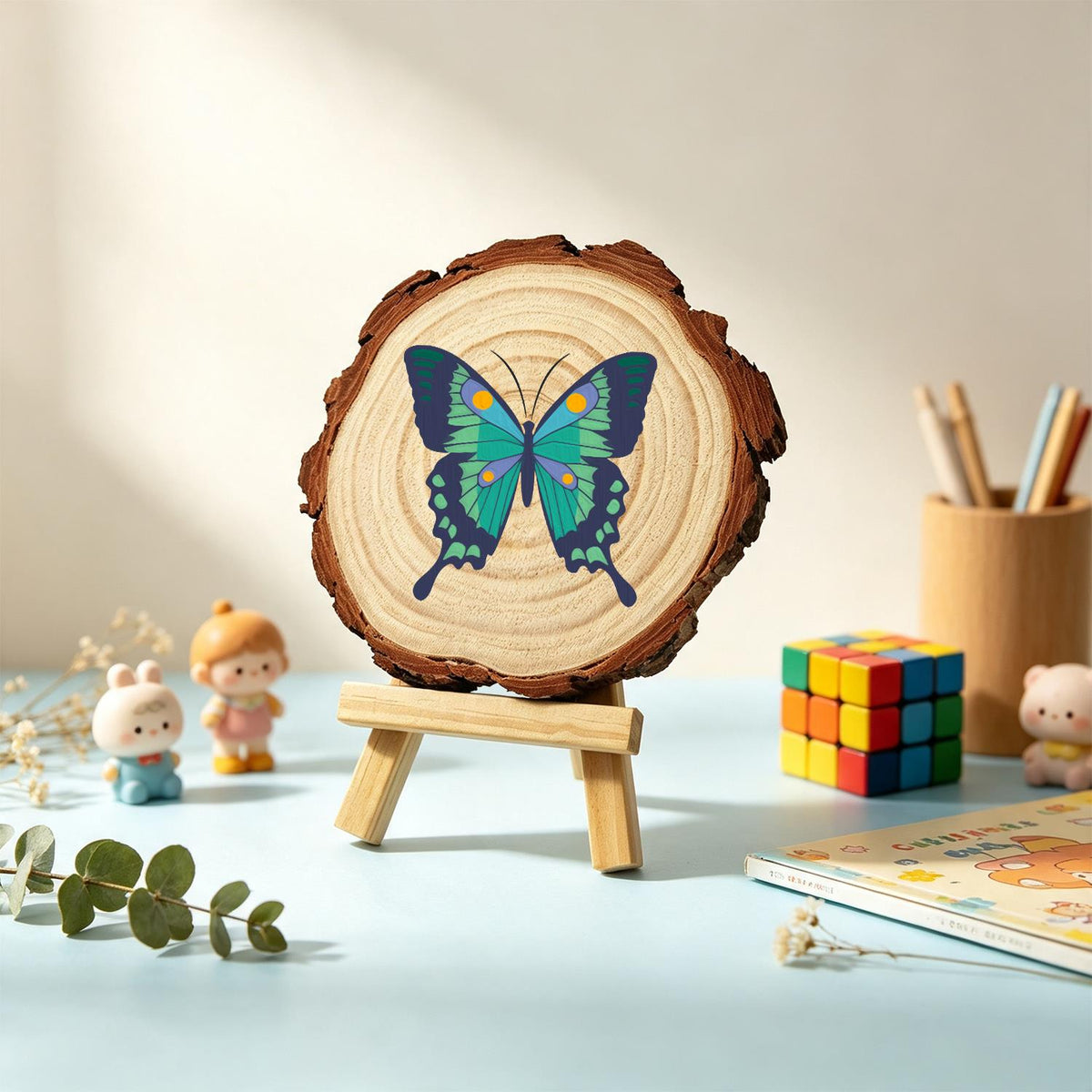 Emerald Swallowtail Butterfly paint by numbers wood slice – image 19