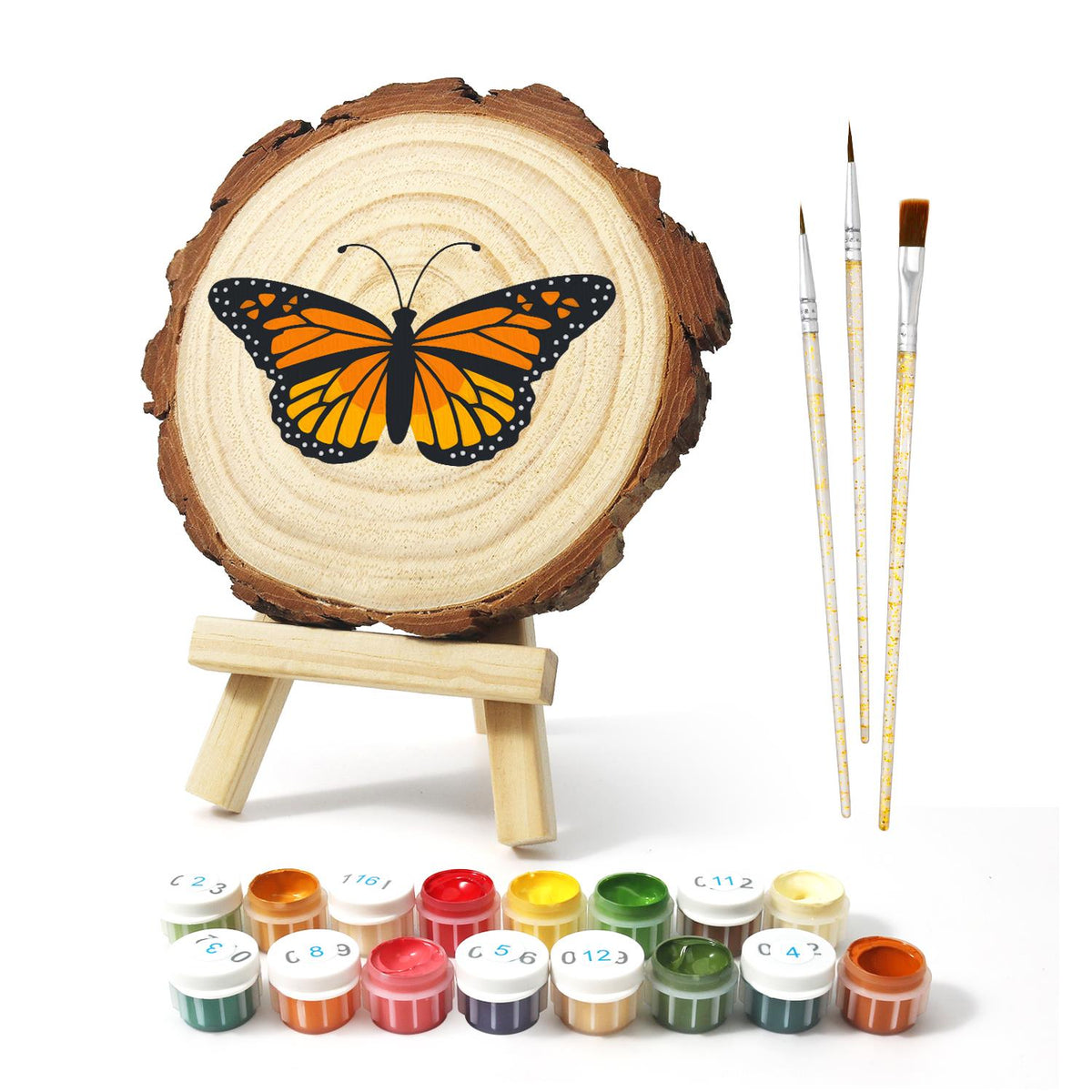 Bright Orange Monarch paint by numbers wood slice – image 2