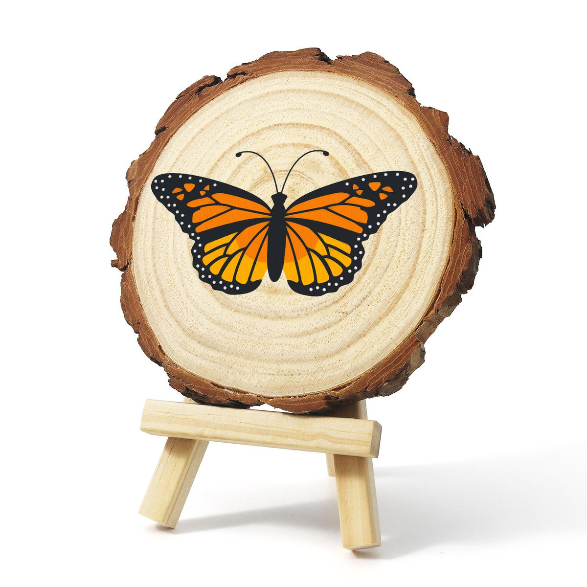Bright Orange Monarch paint by numbers wood slice – image 3