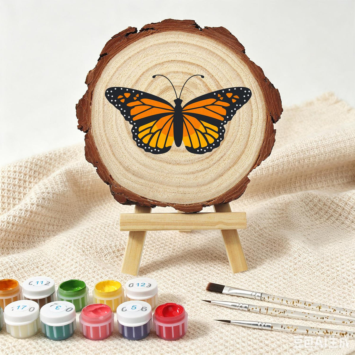 Bright Orange Monarch paint by numbers wood slice – image 4