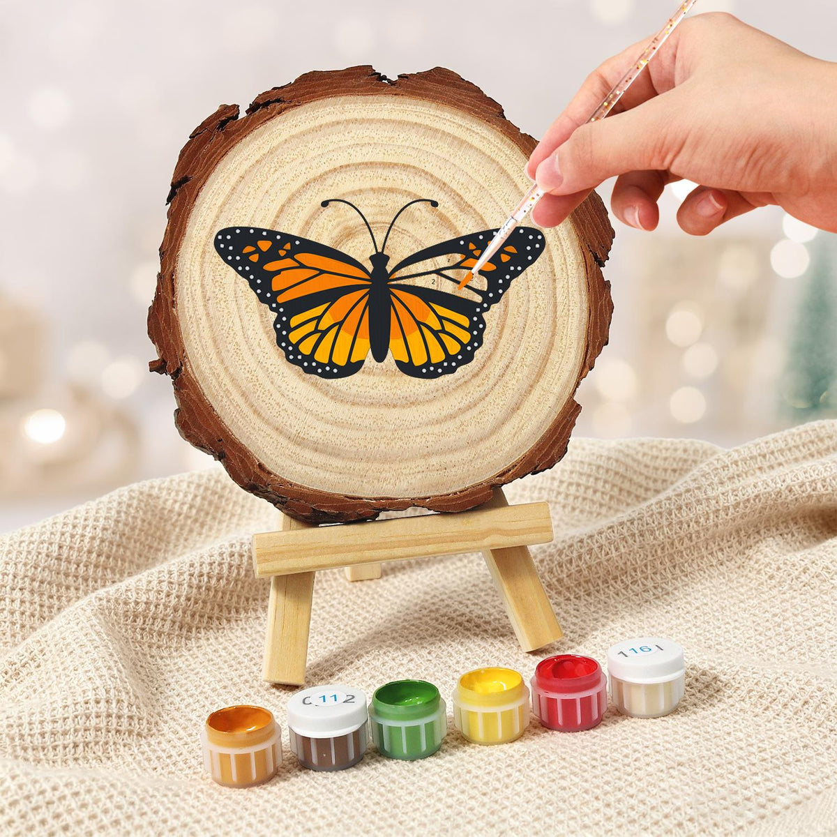 Bright Orange Monarch paint by numbers wood slice – image 5
