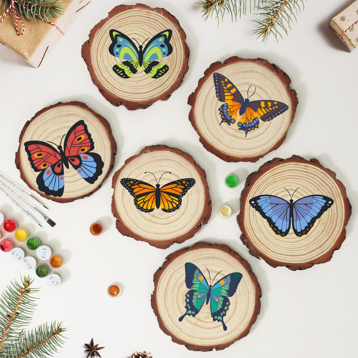 Bright Orange Monarch paint by numbers wood slice – image 10