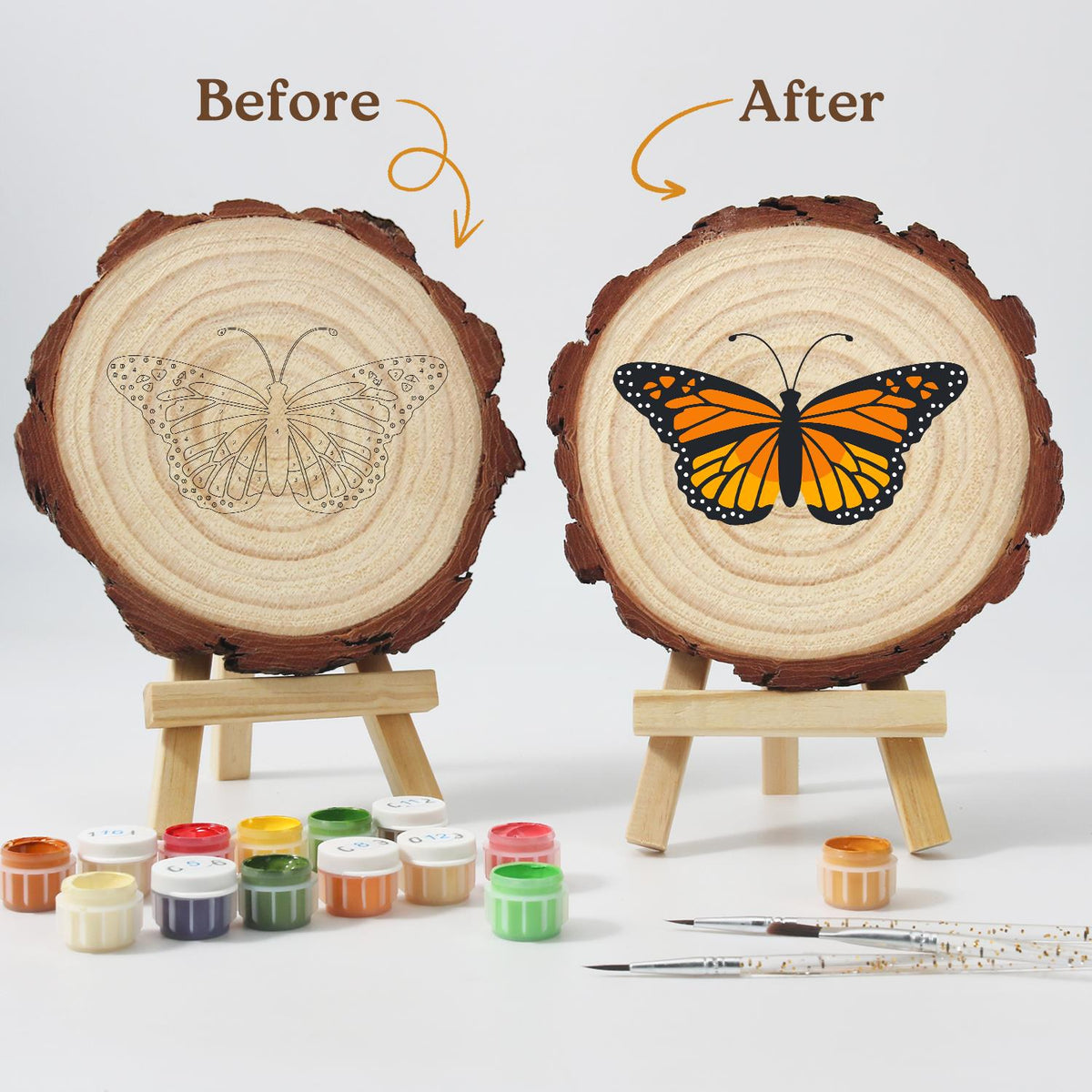Bright Orange Monarch paint by numbers wood slice – image 12