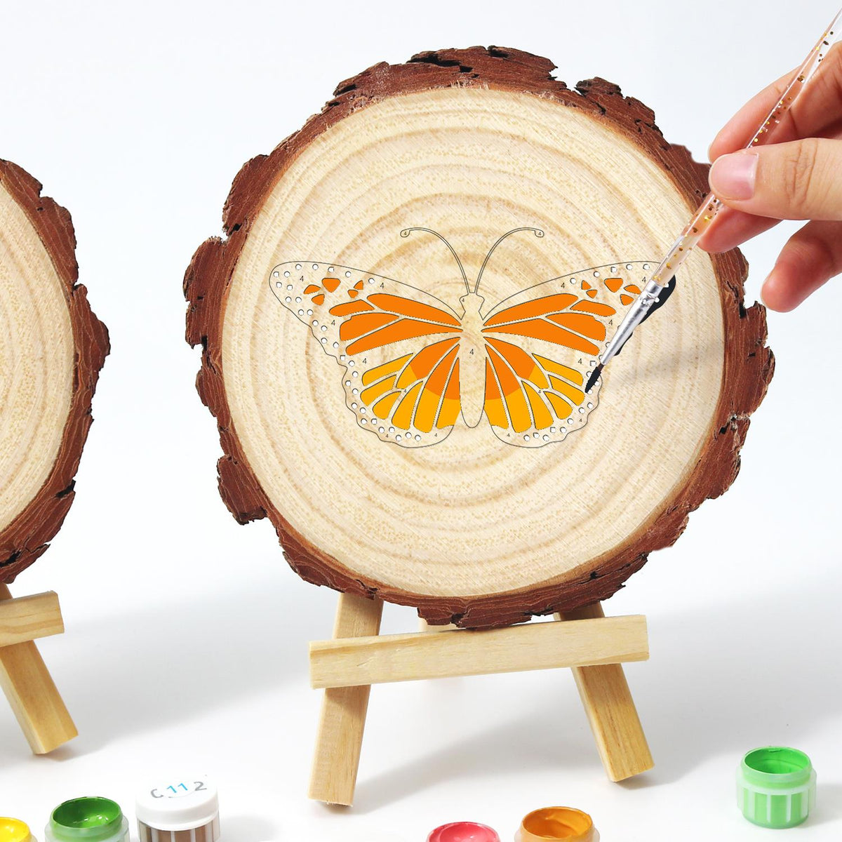 Bright Orange Monarch paint by numbers wood slice – image 13