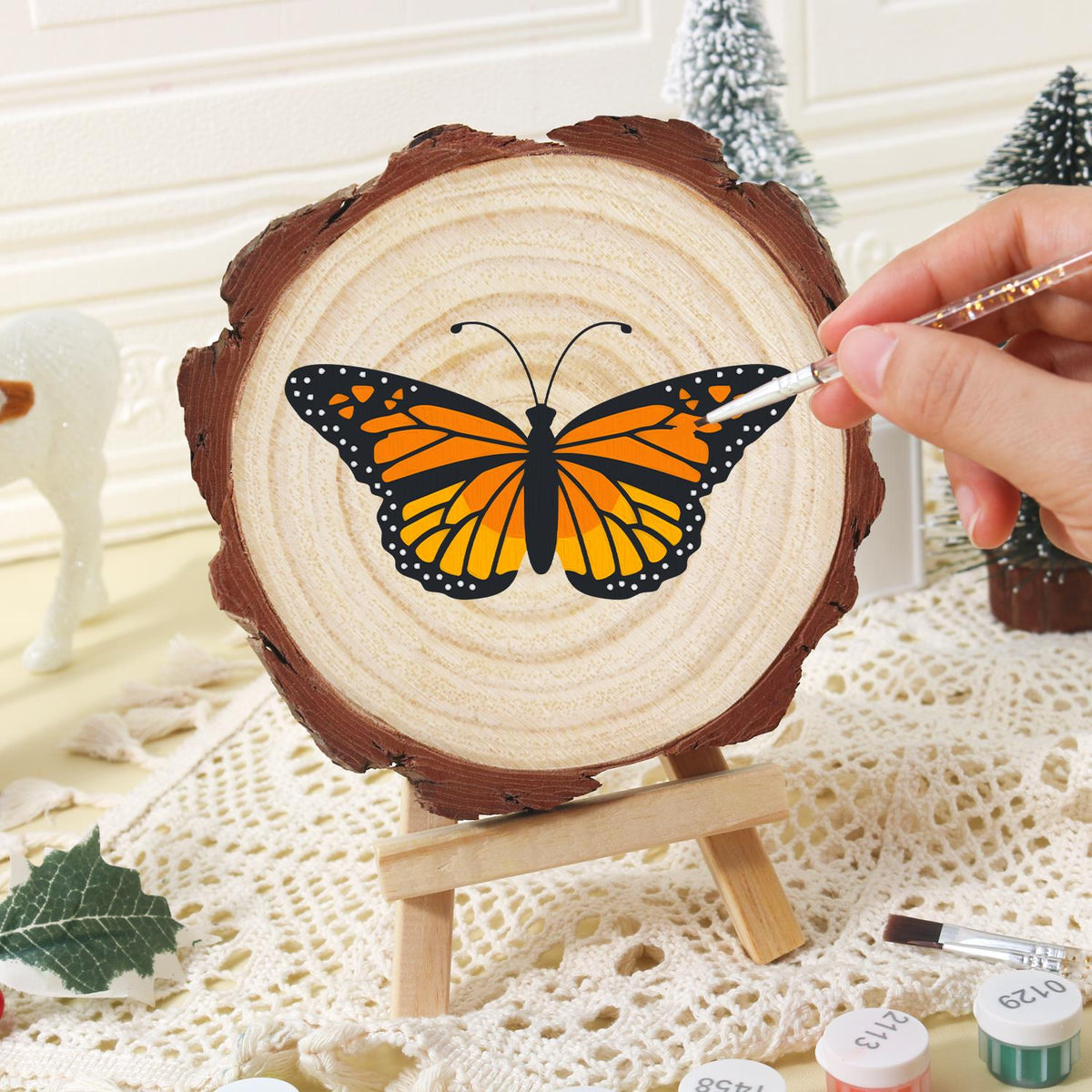 Bright Orange Monarch paint by numbers wood slice – image 16