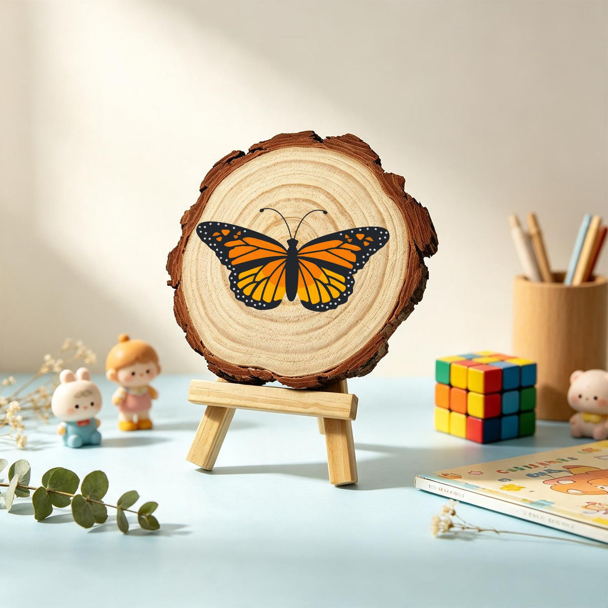 Bright Orange Monarch paint by numbers wood slice – image 19