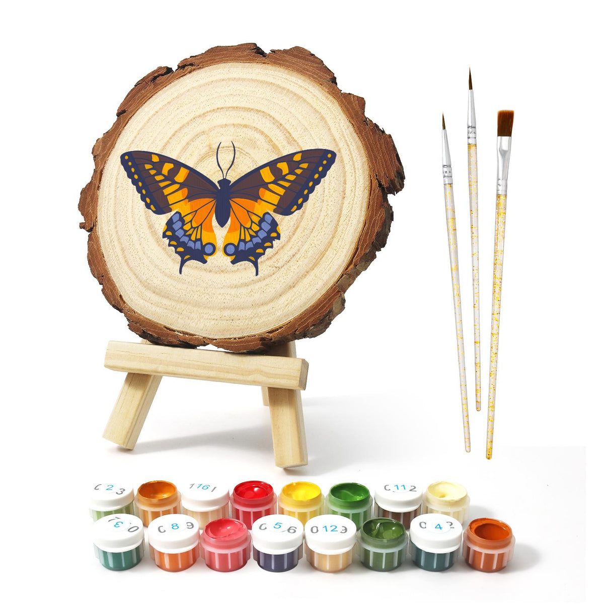 Navy and Orange Swallowtail paint by numbers wood slice – image 2