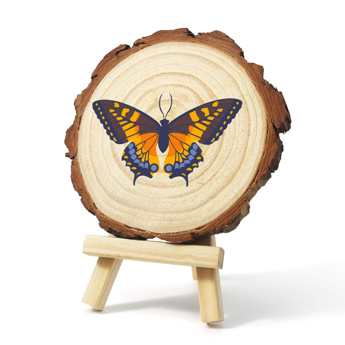 Navy and Orange Swallowtail paint by numbers wood slice – image 3