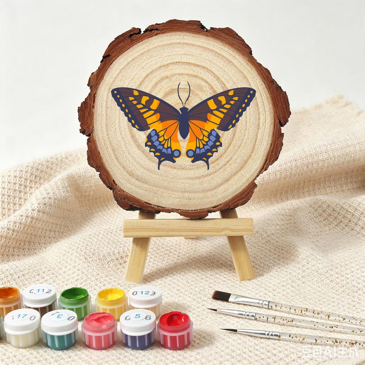 Navy and Orange Swallowtail paint by numbers wood slice – image 4