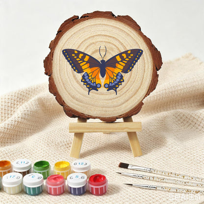 Navy and Orange Swallowtail paint by numbers wood slice – image 4