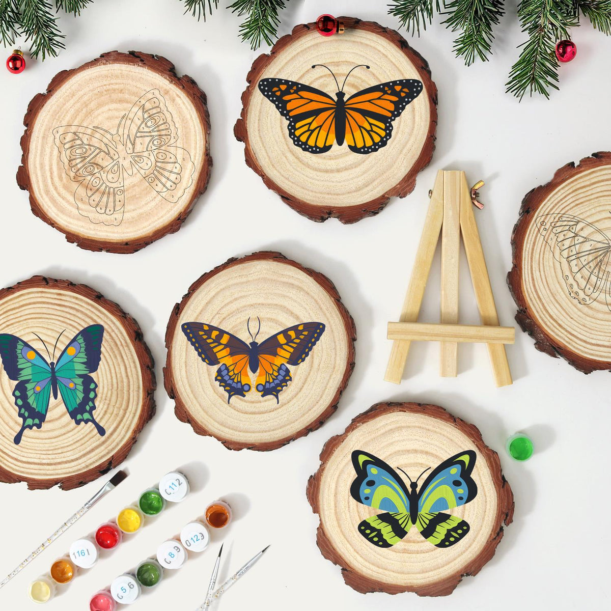 Navy and Orange Swallowtail paint by numbers wood slice – image 11