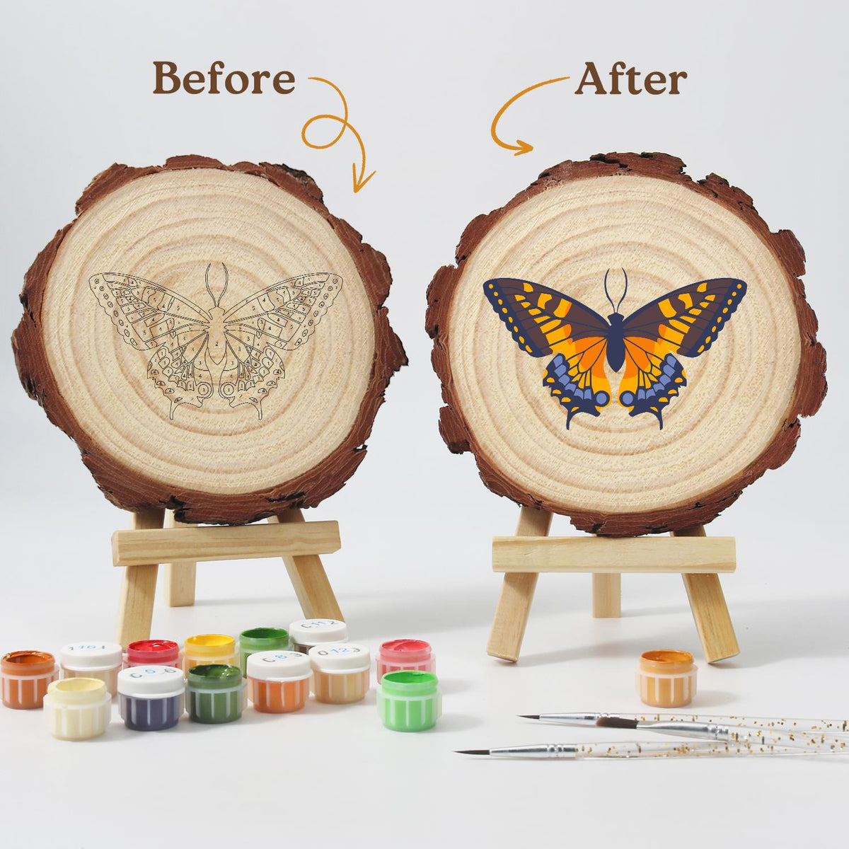 Navy and Orange Swallowtail paint by numbers wood slice – image 12