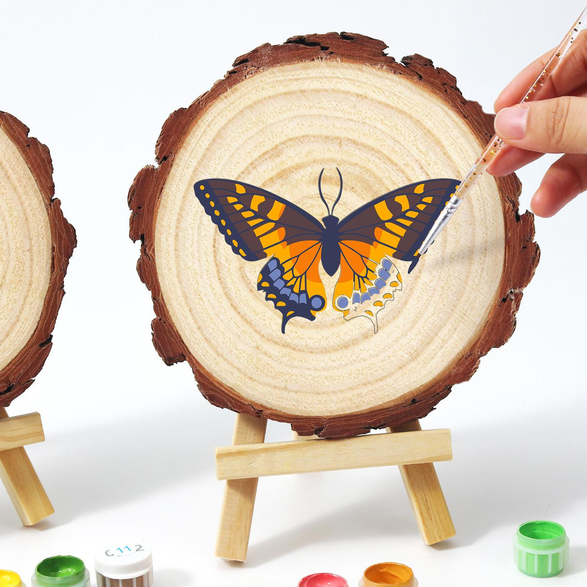 Navy and Orange Swallowtail paint by numbers wood slice – image 13