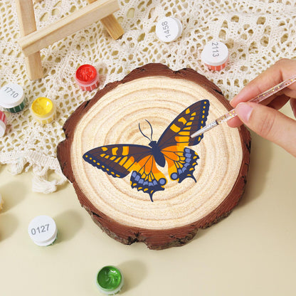 Navy and Orange Swallowtail paint by numbers wood slice – image 15