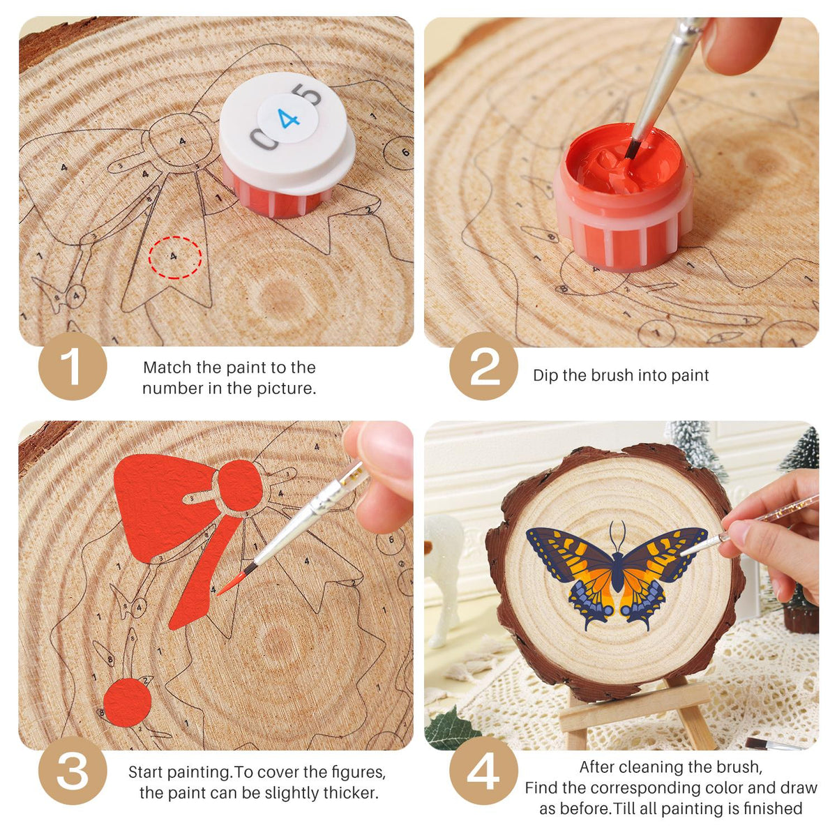Navy and Orange Swallowtail paint by numbers wood slice – image 17