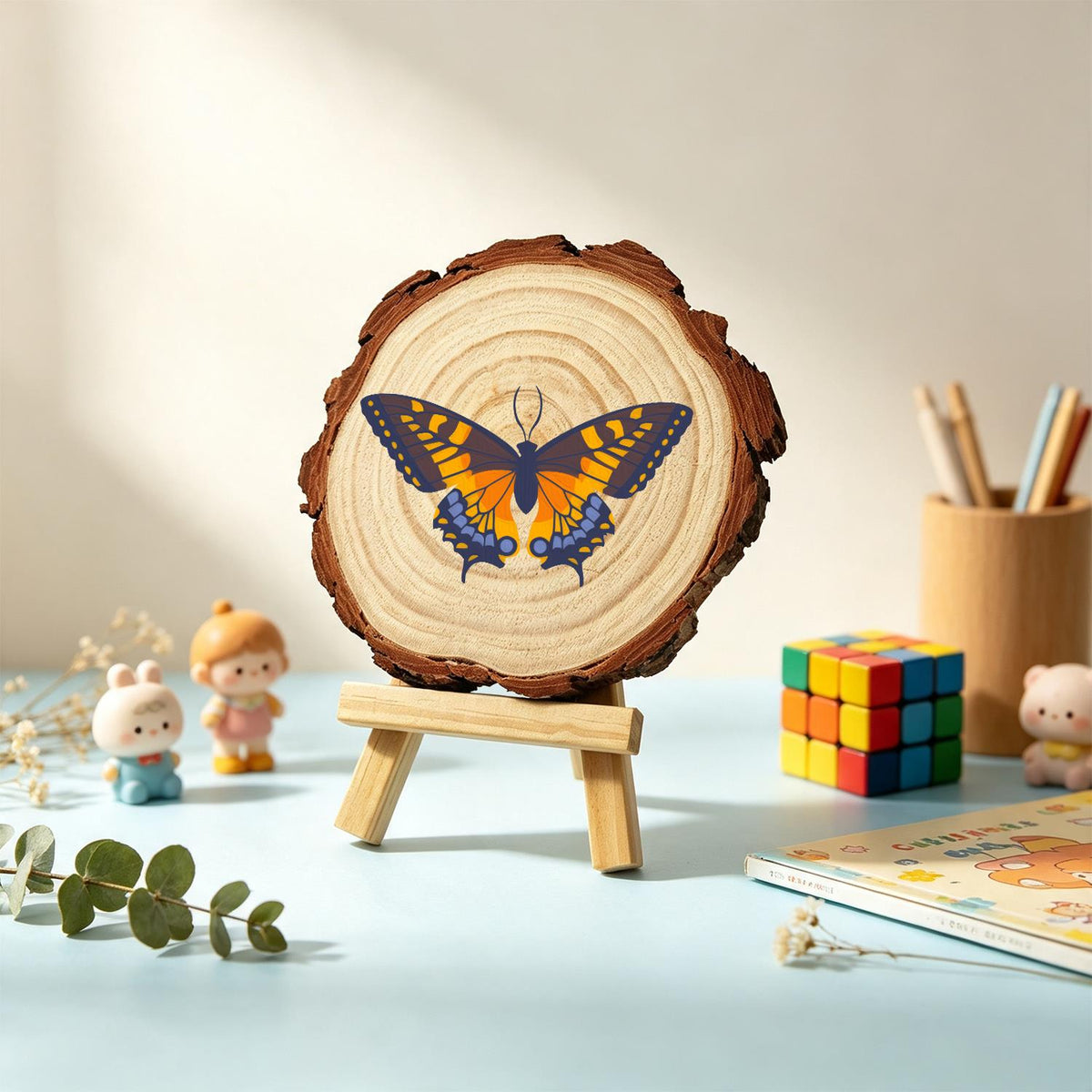 Navy and Orange Swallowtail paint by numbers wood slice – image 19