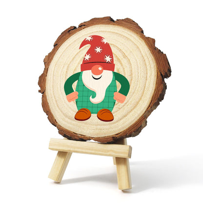 Starry-Hat Gnome in Green Plaid paint by numbers wood slice – image 3