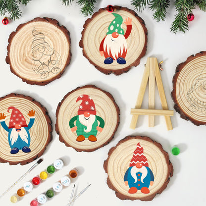 Starry-Hat Gnome in Green Plaid paint by numbers wood slice – image 11