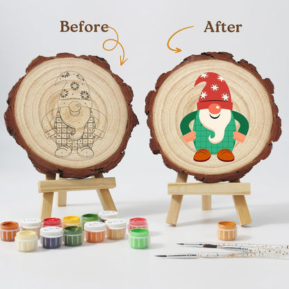 Starry-Hat Gnome in Green Plaid paint by numbers wood slice – image 12
