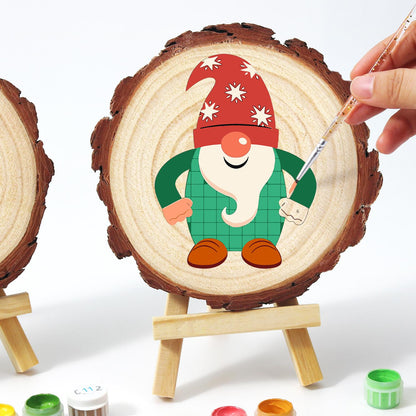 Starry-Hat Gnome in Green Plaid paint by numbers wood slice – image 13