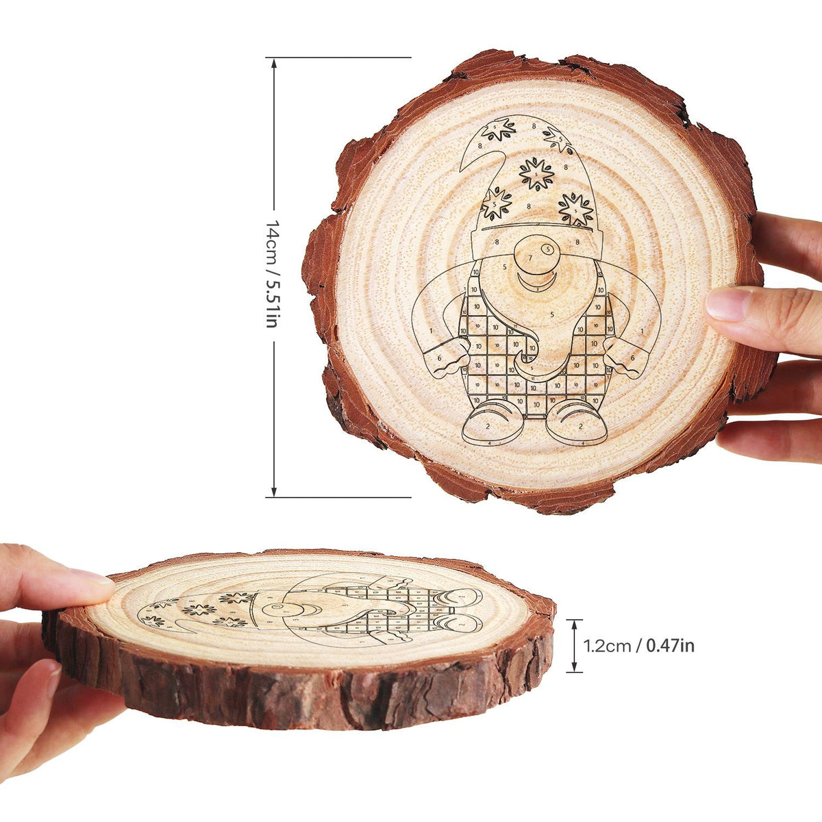 Starry-Hat Gnome in Green Plaid paint by numbers wood slice – image 14