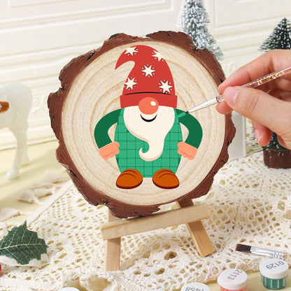 Starry-Hat Gnome in Green Plaid paint by numbers wood slice – image 16