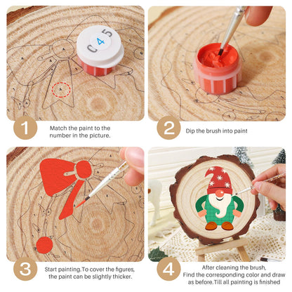 Starry-Hat Gnome in Green Plaid paint by numbers wood slice – image 17