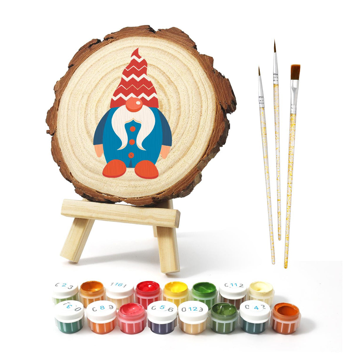 Gnome in a Blue Buttoned Coat paint by numbers wood slice – image 2