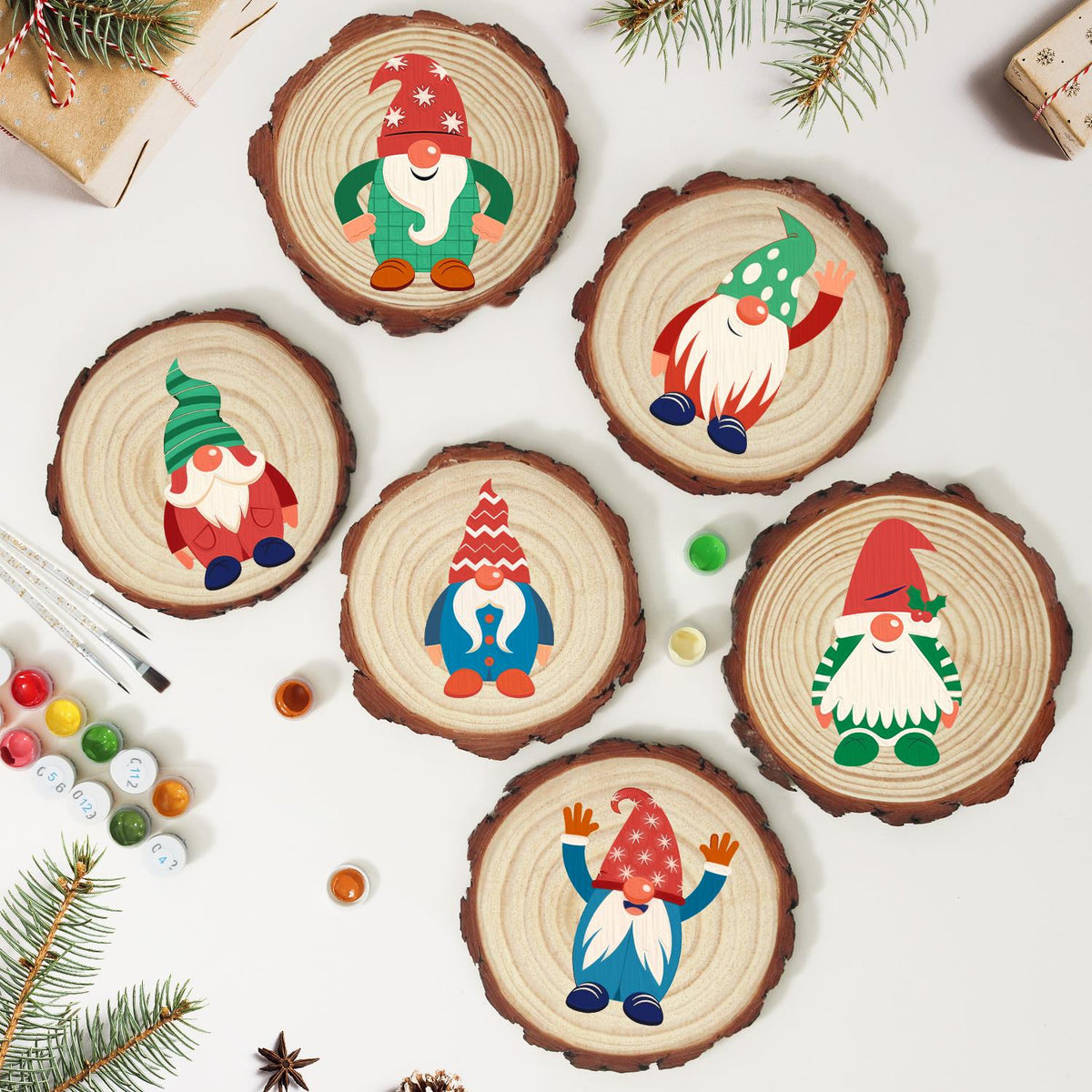 Gnome in a Blue Buttoned Coat paint by numbers wood slice – image 10