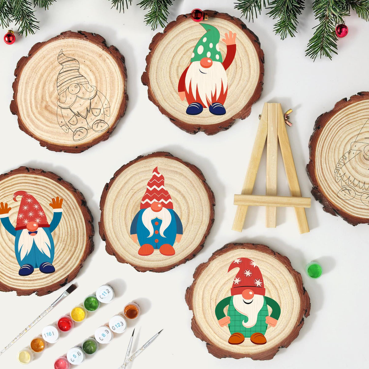 Gnome in a Blue Buttoned Coat paint by numbers wood slice – image 11